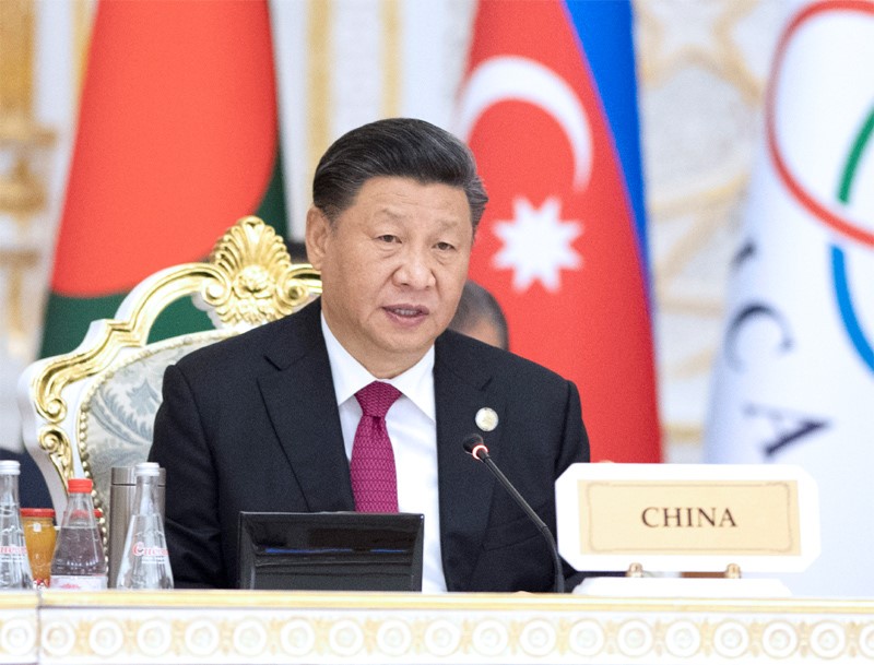 Presiden China Xi Jinping berucap pada sidang kemuncak kelima Persidangan mengenai Interaksi dan Langkah Membina Keyakinan di Asia (CICA) di Dushanbe, Tajikistan, 15 Jun 2019. (Foto: Xinhua)